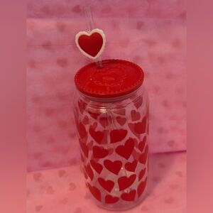 Dollar Tree Valentine’sDay Red Hearts Tumbler With Straw